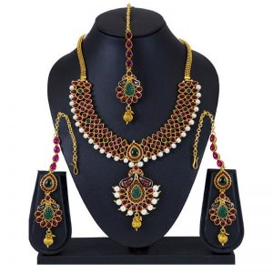 Stylish Colour Full Floral Gold Plated Necklace Set For Women