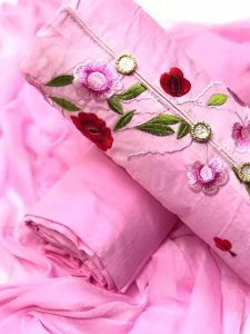 Pink Cotton Regular Wear Embroidery Work Salwar Suit