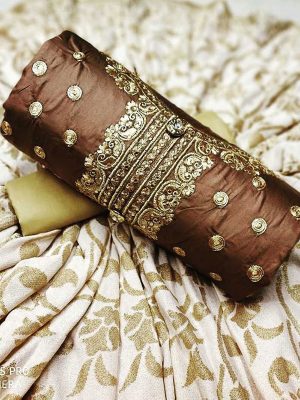 Brown Glace Cotton Silk Casual Wear Embroidery Work Salwar Suit