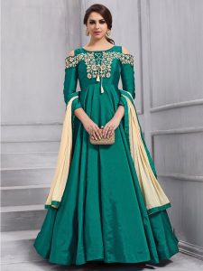 Green Tapeta Silk Festival Wear Embroidery Work Anarkali Style