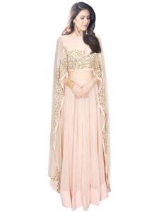 Pink Georgette Zardosi Work Prathyusha Garimella Designer Cape Top With Lehenga Skirt