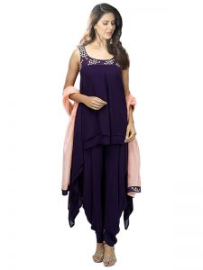 Purple Georgette Embroidery Work Designer Dhoti Salwar Suit