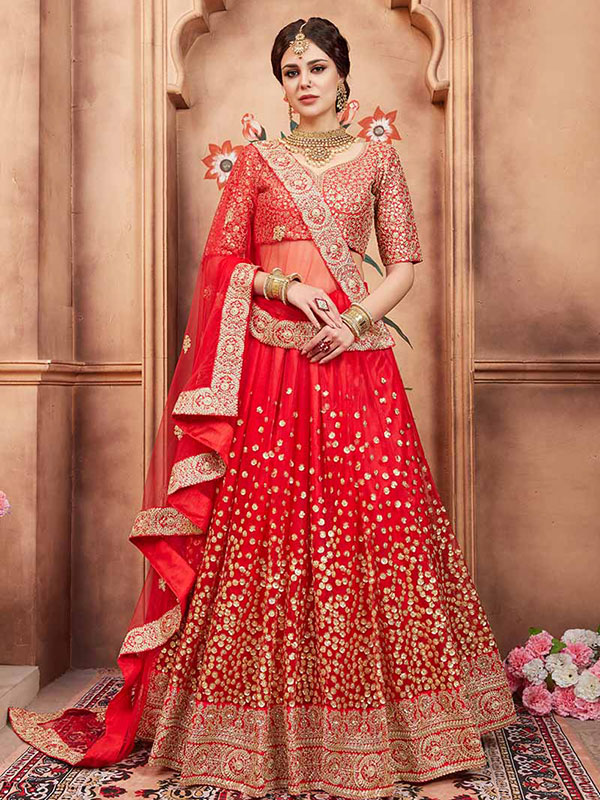 Hand Red Color Reception Lehenga at best price in Bengaluru | ID:  20182509597