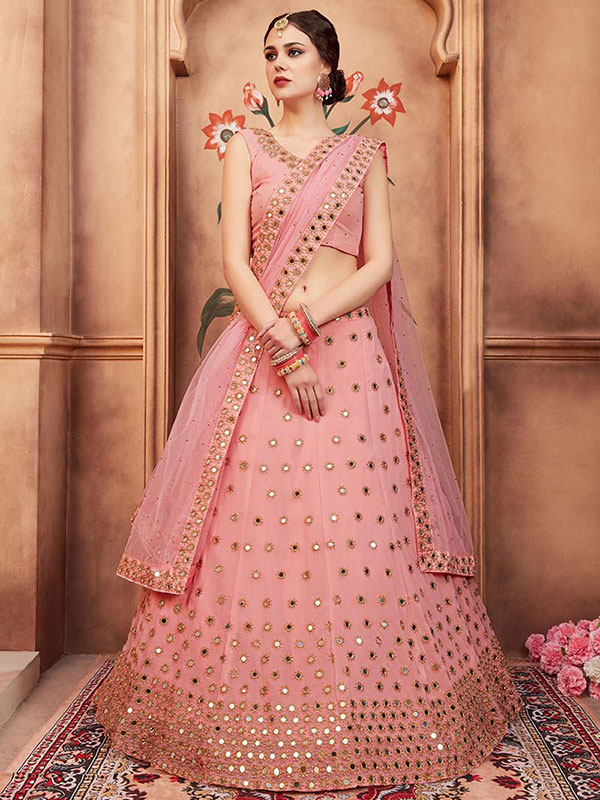 Trendy Pink Color Net Fabric Reception Wear Lehenga Choli