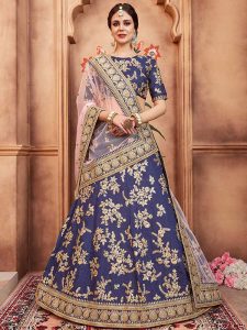 Navy Blue Art Silk Reception Wear Sequence Work Lehenga Choli