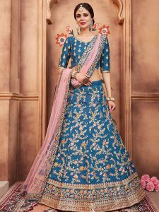 Blue Art Silk Reception Wear Sequence Work Lehenga Choli