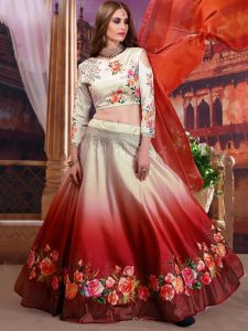 Cream Silk Party Wear Digital Print Lehenga Choli