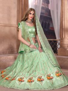 Mint Silk Party Wear Embroidery Work Lehenga Choli