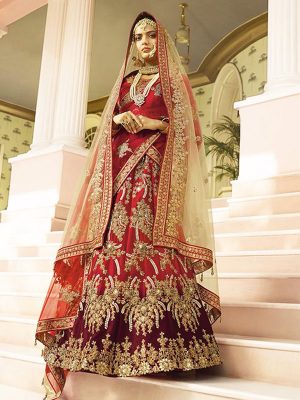 Red Silk Bridal Wear Heavy Embroidery Work Lehenga Choli