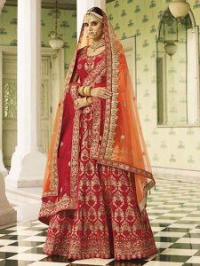 Red Silk Bridal Wear Heavy Embroidery Work Lehenga Choli