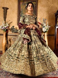 Green Silk Wedding Wear Resham Work Lehenga Suit