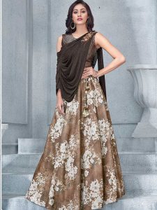 Brown Lycra Party Wear Thread Work Lehenga Choli