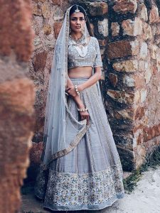 Still Grey Silk Wedding Wear Embroidery Work Lehenga Choli