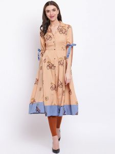 Women Brown Printed Anarkali Kurta