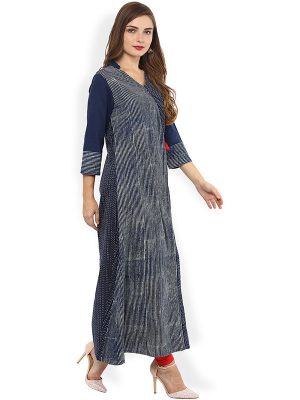 Women Blue Printed A-Line Kurta