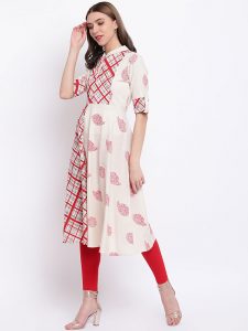 Women White & Red Printed A-Line Kurta