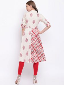 Women White & Red Printed A-Line Kurta