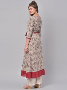 Women Beige Printed A-Line Kurta