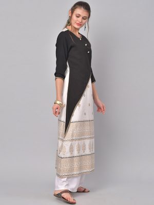 Women Black & White Printed A-Line Kurta