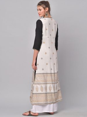 Women Black & White Printed A-Line Kurta