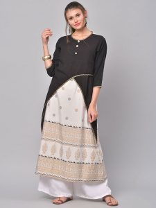 Women Black & White Printed A-Line Kurta