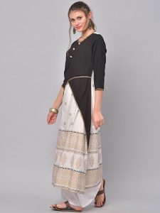 Women Black & White Printed A-Line Kurta