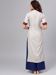 Women Grey Solid Straight Kurta