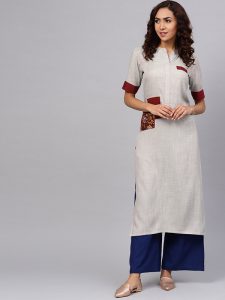 Women Grey Solid Straight Kurta