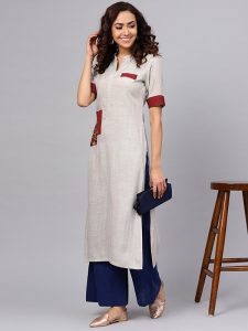 Women Grey Solid Straight Kurta