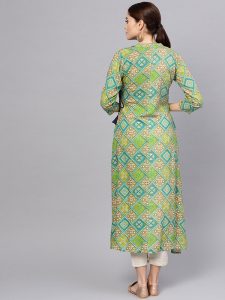 Women Green Printed A-Line Kurta