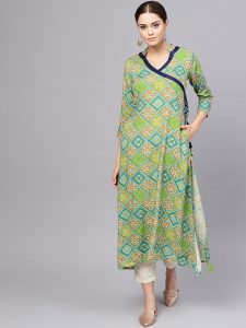 Women Green Printed A-Line Kurta