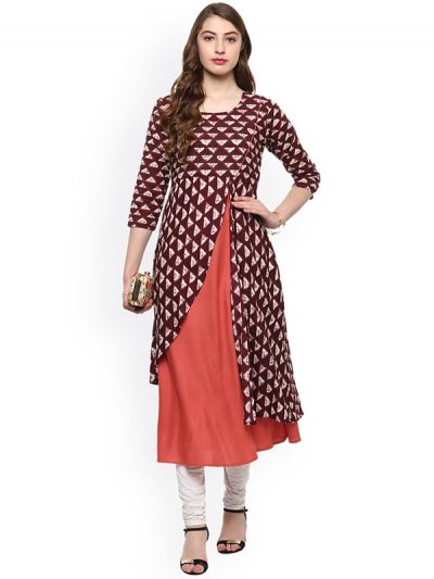 Women Maroon Printed A-Line Kurta - Zakarto