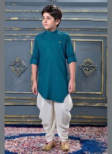 Rani Modal Satin Party Wear Pleats Work Kids Dhoti Kurta