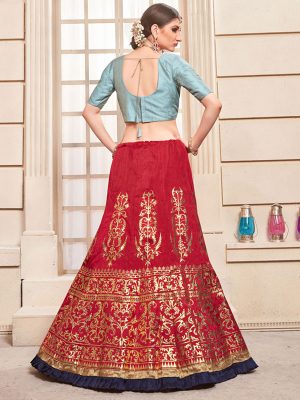 Girly Cherry Red Colour Metalic Foil Party Wear Lehenga Choli