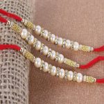 Three Diamond Ring with Pearl Beads Rakhi