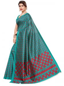 Silk Checks Green Art Silk Printed Saree With Blouse