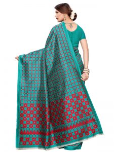 Silk Checks Green Art Silk Printed Saree With Blouse