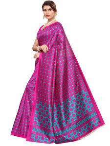 Silk Checks Pink Art Silk Printed Saree With Blouse