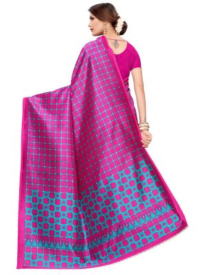 Silk Checks Pink Art Silk Printed Saree With Blouse