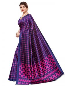 Silk Checks Purple Art Silk Printed Saree With Blouse