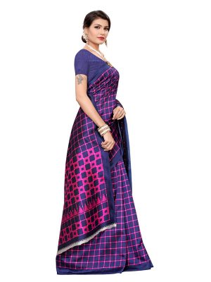 Silk Checks Purple Art Silk Printed Saree With Blouse