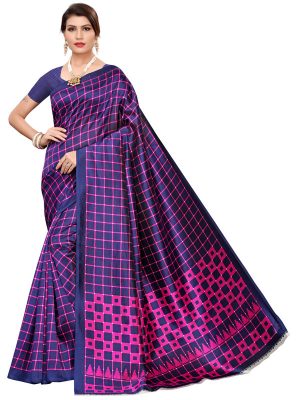 Silk Checks Purple Art Silk Printed Saree With Blouse