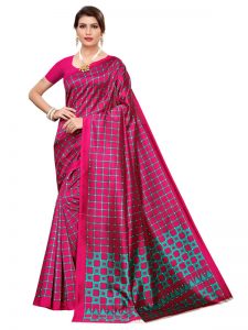 Silk Checks Wine Art Silk Printed Saree With Blouse