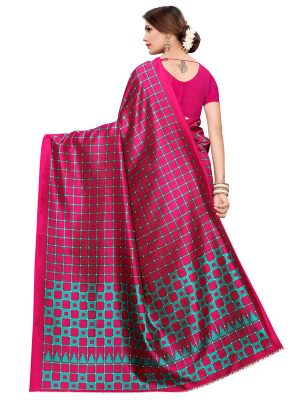 Silk Checks Wine Art Silk Printed Saree With Blouse