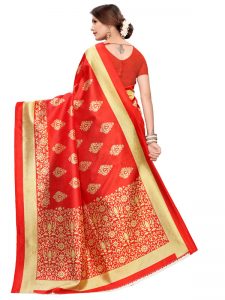 Urban Red Green Art Silk Printed Saree With Blouse