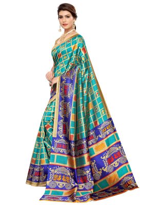 Valentine Rama Art Silk Printed Saree With Blouse