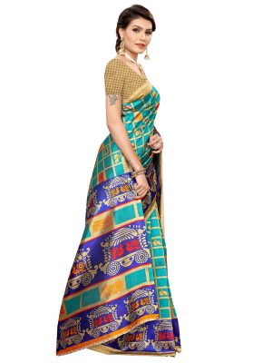 Valentine Rama Art Silk Printed Saree With Blouse