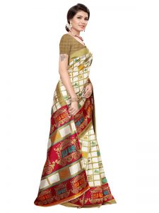 Valentine White Red Art Silk Printed Saree With Blouse