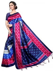 Audi Pink Banarasi Art Silk Printed Saree With Blouse