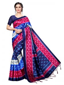 Audi Pink Banarasi Art Silk Printed Saree With Blouse